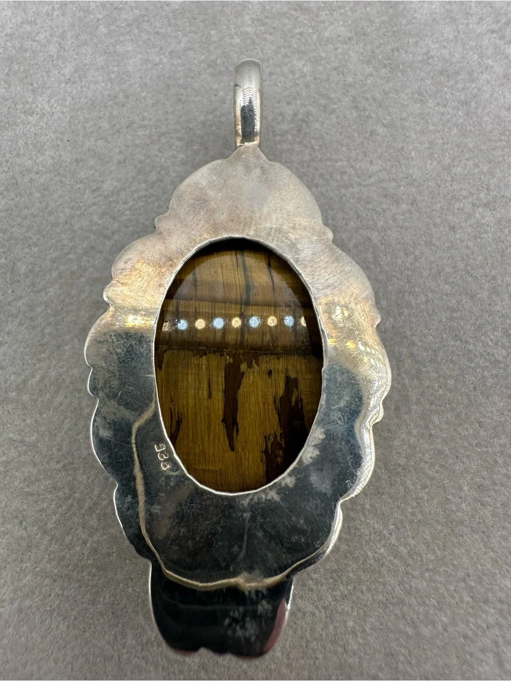 Vintage 925 Sterling Silver Large Oval Tiger's Eye Pendant Statement